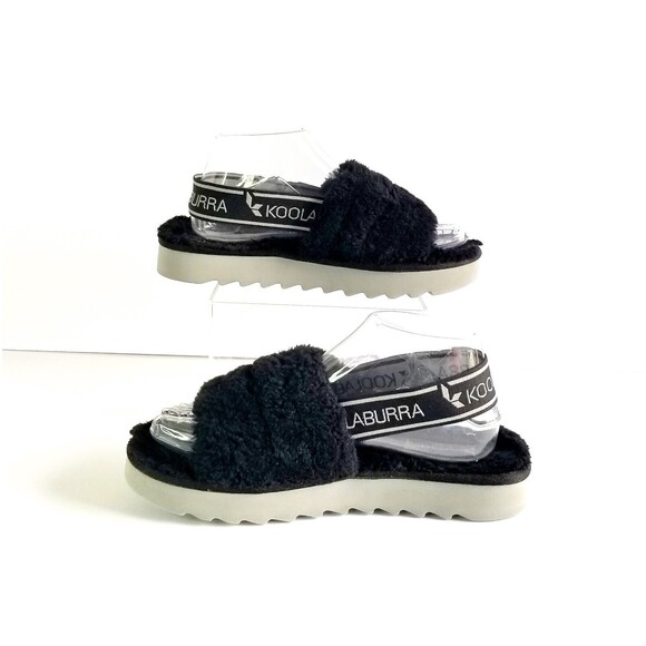 UGG Fluff Yeah Slide Black Slipper Sandal Sz 7 38 Sheepskin Fur Gray Soles - Picture 7 of 14